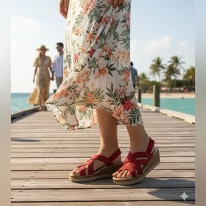 SIZE 6 NEW IN BOX Bzees Ritz Sparkle Machine Washable Cork Sandal Pink 853-168